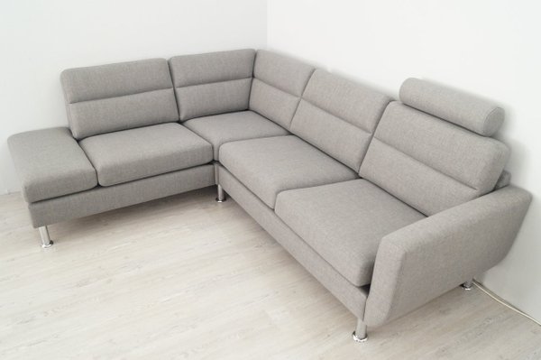 Wohnlandschaft  Sofa Couch Webstoff Grau Links inkl. Kopfstütze
