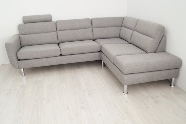 Wohnlandschaft  Sofa Couch Webstoff Grau Rechts inkl. einerKopfstütze