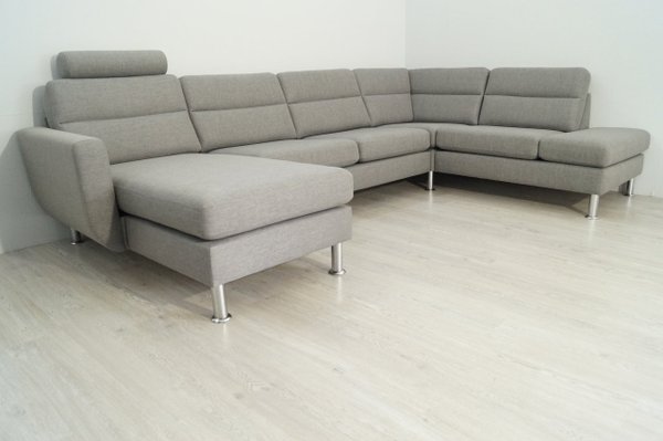 U Wohnlandschaft  Sofa Couch Webstoff Grau Rechts inkl. einer Kopfstütze