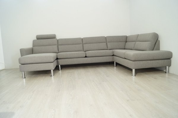 U Wohnlandschaft  Sofa Couch Webstoff Grau Rechts inkl. einer Kopfstütze
