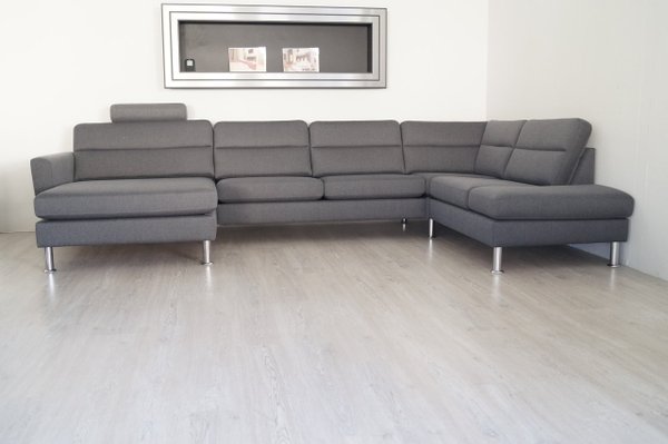 U Wohnlandschaft  Sofa Couch Webstoff Grau Rechts
