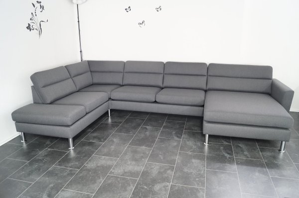 U Wohnlandschaft  Sofa Couch Webstoff Grau links