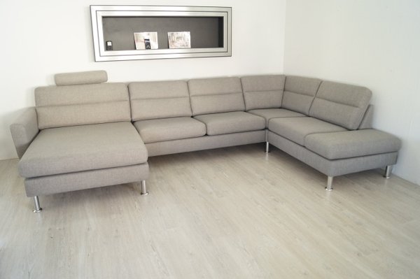 U Wohnlandschaft  Sofa Couch Webstoff Grau Rechts