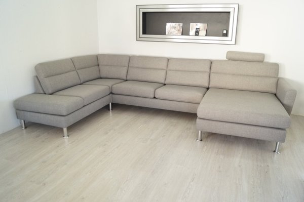 U Wohnlandschaft  Sofa Couch Webstoff Grau links